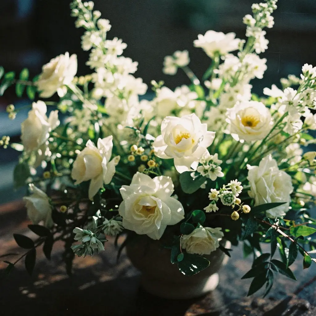 Beautiful flower bed arrangement with morning sunlight