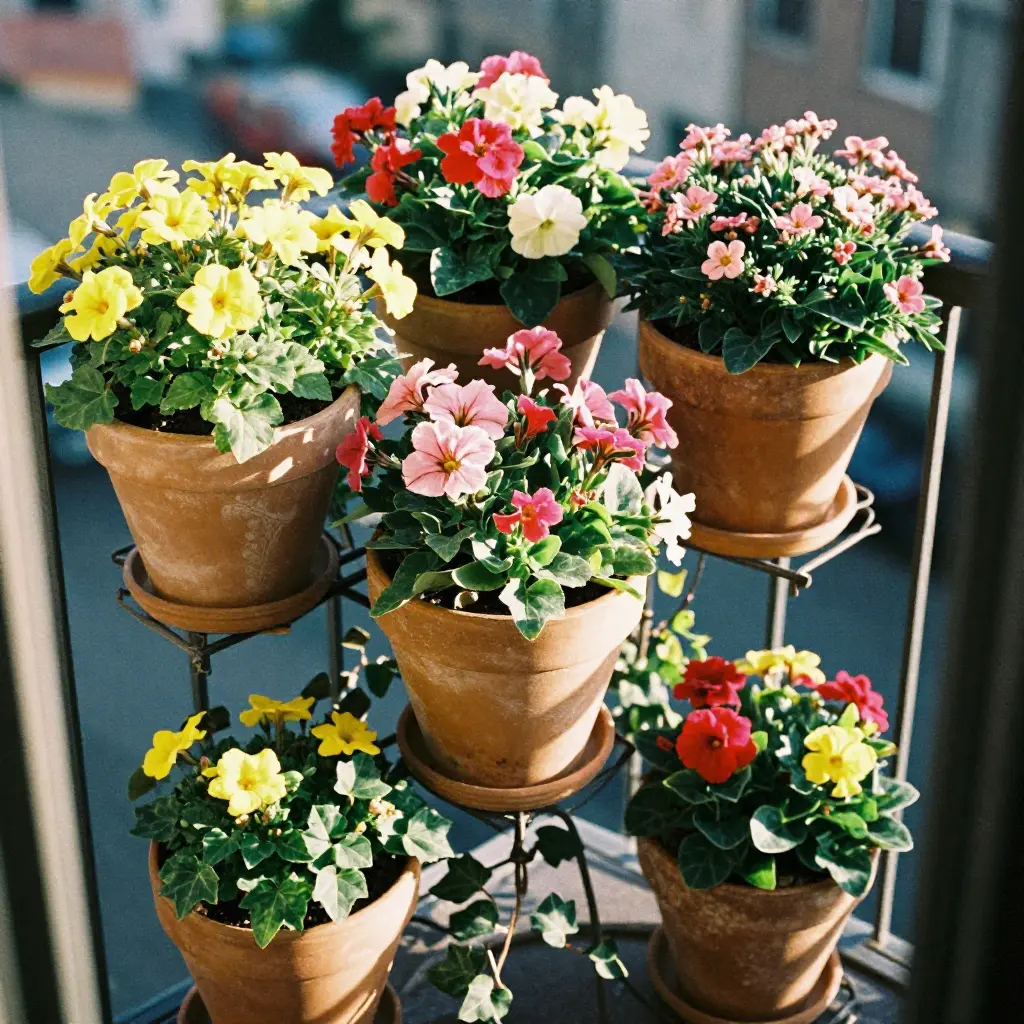 Balcony bloom arrangement with colorful flowers